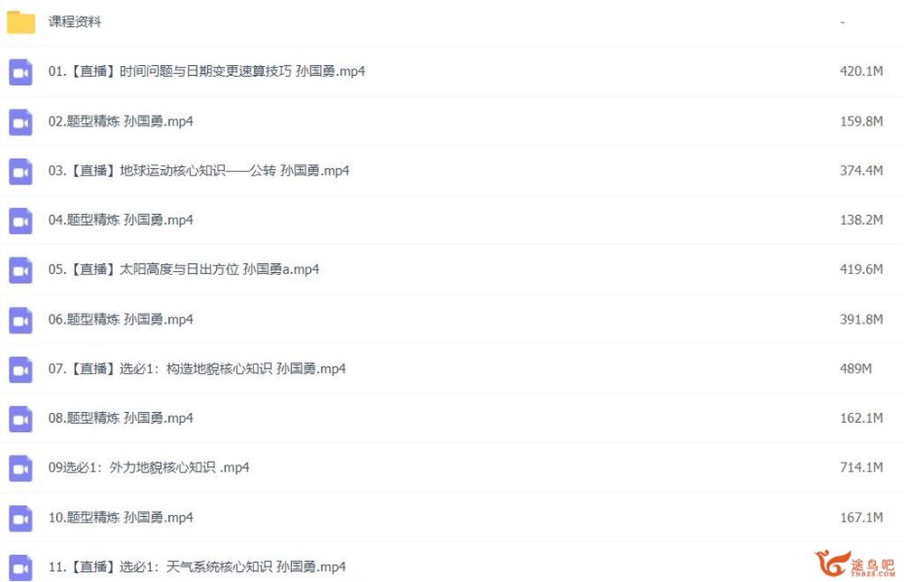 孙国勇2022秋 高二地理秋季班 百度网盘分享