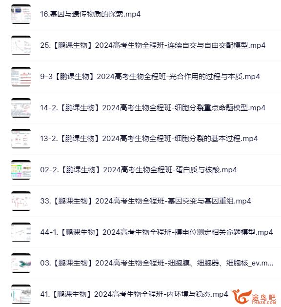 张鹏2024年高考生物全程班一轮秋季班 张鹏生物百度网盘