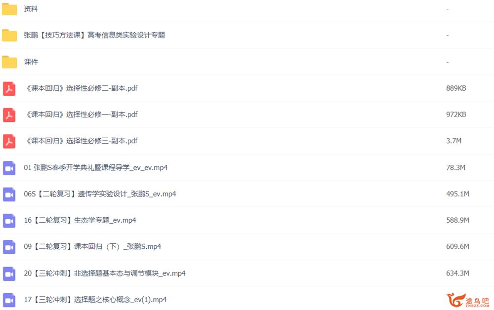 张鹏2022高考生物S班二轮复习联报春季班