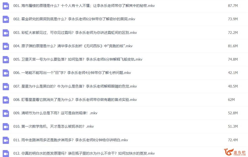 李永乐老师384个物理科普视频 从日常生活中学习物理 百度网盘分享