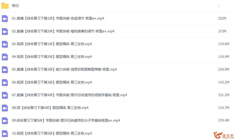 杨雪2023年高考生物A+二轮复习寒春联报 春季班 百度网盘分享